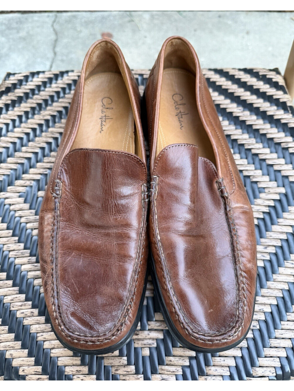 Cole Haan Men’s Brown Leather Slip-On Loafers US 9.5 Rubber Sole Square Toe